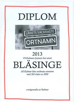 Diplom - Bläsinge, länets vackraste ortnamn